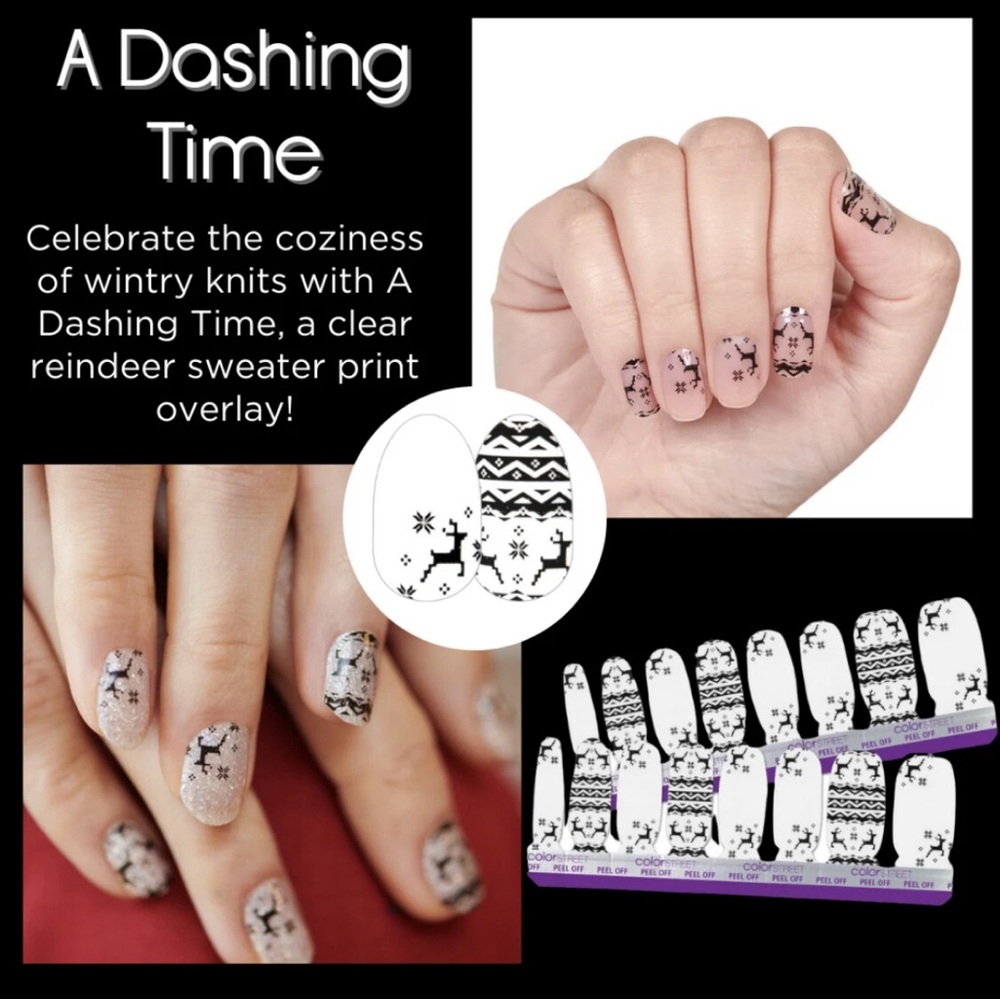 Color Street Clear Reindeer Sweater Nail Overlays — Black Motif